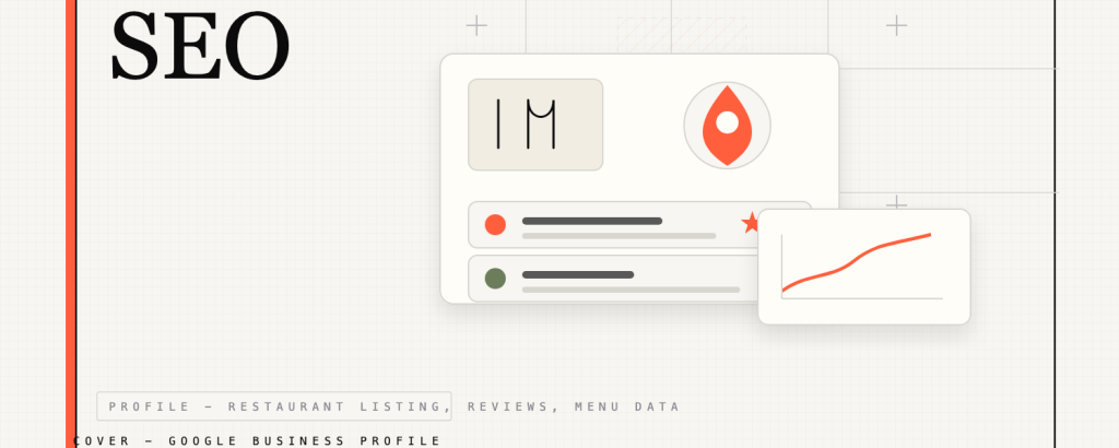 Wide Inbound article cover with SEO title, restaurant listing card, reviews, and growth chart